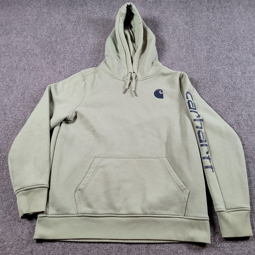 Carhartt Hoodie Sweatshirt Kids L 12-14 Green Relaxed‎ Fit Logo Sleeve Pullover